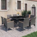 vidaXL 9-delige Tuinset poly rattan en acaciahout grijs, Nieuw, 8 zitplaatsen, Tuinset, Verzenden