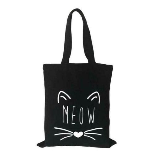 Katten katoenen draagtas/shopper Meow | Zwart, Sieraden, Tassen en Uiterlijk, Tassen | Damestassen, Shopper, Zwart, Nieuw, Ophalen of Verzenden