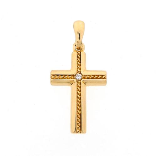Gouden kruis met zirconia (kruis hanger, kettinghanger), Sieraden, Tassen en Uiterlijk, Bedels, Gebruikt, Overige merken, Goud