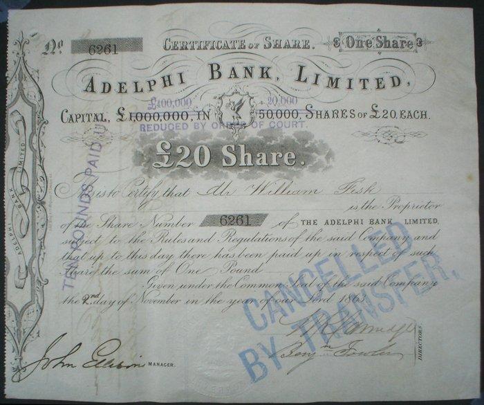 Paper - Speelgoed Certificate - Adelphi Bank Lim. 1863 -, Antiek en Kunst, Antiek | Speelgoed