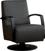 Donkergrijze leren industriële draaistoel - staal zwart fram, Huis en Inrichting, Fauteuils, Nieuw, Ophalen of Verzenden, Modern