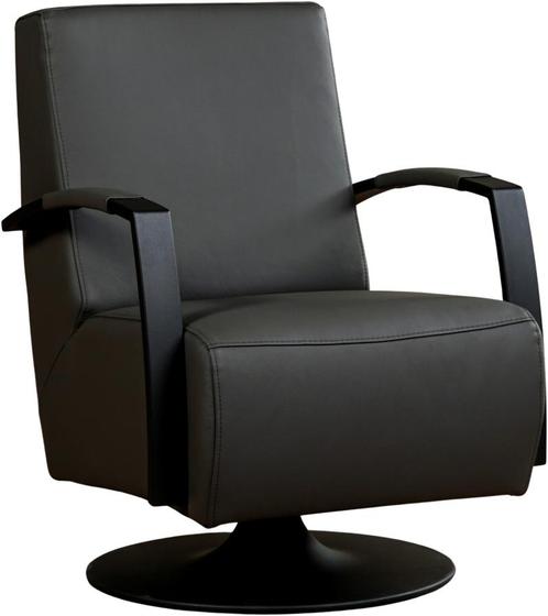 Donkergrijze leren industriële draaistoel - staal zwart fram, Huis en Inrichting, Fauteuils, 50 tot 75 cm, 75 tot 100 cm, Nieuw
