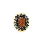 Gouden/zilveren ring met bloedkoraal, parelmoer en diaman..., 18 tot 19, Gebruikt, Overige kleuren, Ophalen of Verzenden