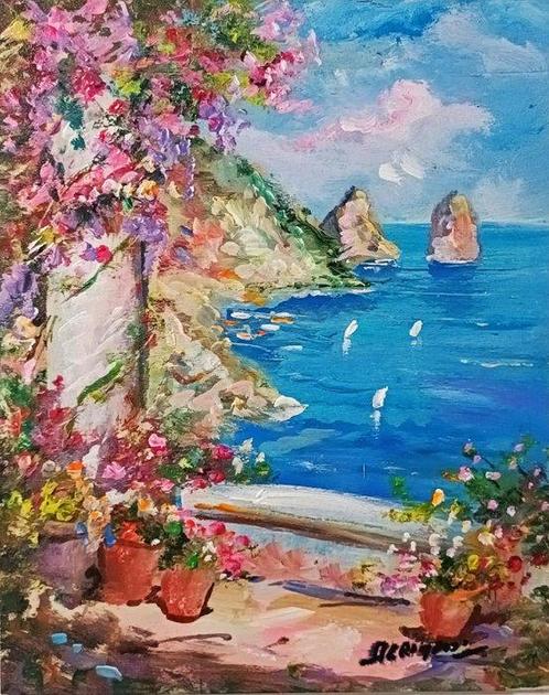 Alfredo Grimaldi (1950) - Terrazza di faraglioni di Capri, Antiek en Kunst, Kunst | Schilderijen | Klassiek