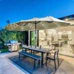 TRUUSK Dubbele Ovale Parasol 4,5m met LED Solar - Lichtgrijs, Verzenden, Nieuw