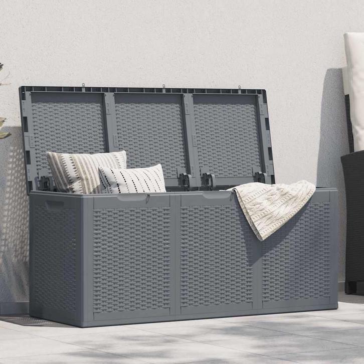 vidaXL Tuinbox 270 L PP rattan grijs, Tuin en Terras, Overige Tuin en Terras, Nieuw, Verzenden
