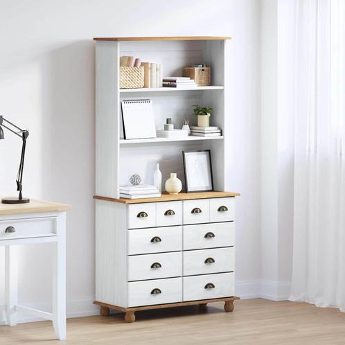 vidaXL Hutch met lade Wit 91 x 40 x 184 cm Massief, Huis en Inrichting, Kasten | Buffetkasten, Nieuw, Minder dan 50 cm, Grenenhout