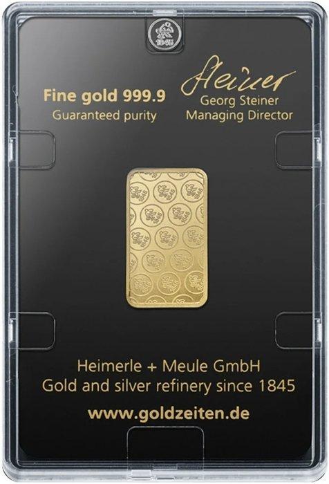 10 gram - Goud .999 - Heimerle + Meule, Germany - Verzegeld, Postzegels en Munten, Edelmetalen en Baren