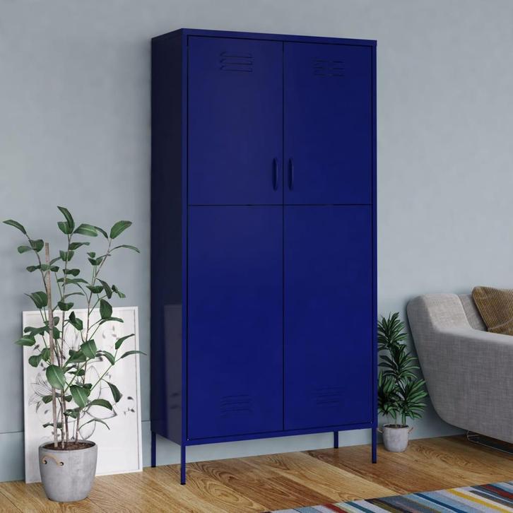 vidaXL Kledingkast 90x50x180 cm staal marineblauw, Huis en Inrichting, Kasten | Kledingkasten, Nieuw, Verzenden