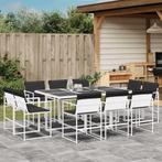vidaXL 11-delige Tuinset met kussens textileen wit, Verzenden, Meer dan 8 zitplaatsen, Nieuw, Rvs