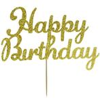 Taarttopper Happy Birthday Goud 15x8cm, Hobby en Vrije tijd, Taarten en Cupcakes maken, Verzenden, Nieuw