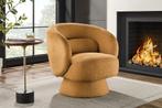 Draaibare design fauteuil BOSSA NOVA 80cm mosterdgeel bouclé, Huis en Inrichting, Fauteuils, Ophalen of Verzenden, Nieuw