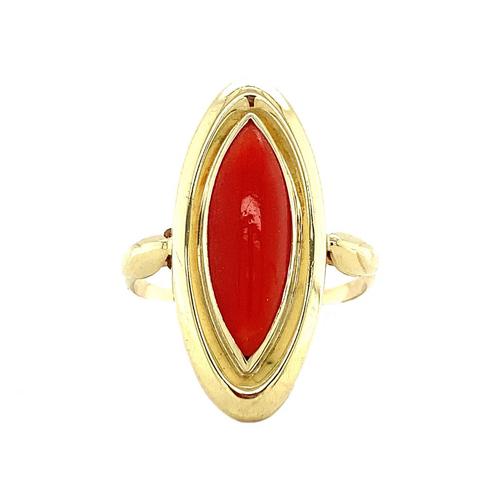 Gouden ring met bloedkoraal 14 krt, Sieraden, Tassen en Uiterlijk, Ringen, Nieuw, Ophalen of Verzenden