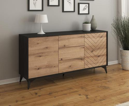 Dressoir eiken zwart 154x39x77 lades, Huis en Inrichting, Kasten | Dressoirs, 25 tot 50 cm, Nieuw, 150 tot 200 cm, Verzenden