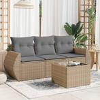 vidaXL 4-delige Loungeset met kussens poly rattan beige, Tuin en Terras, Verzenden, Nieuw, Rotan, Loungeset
