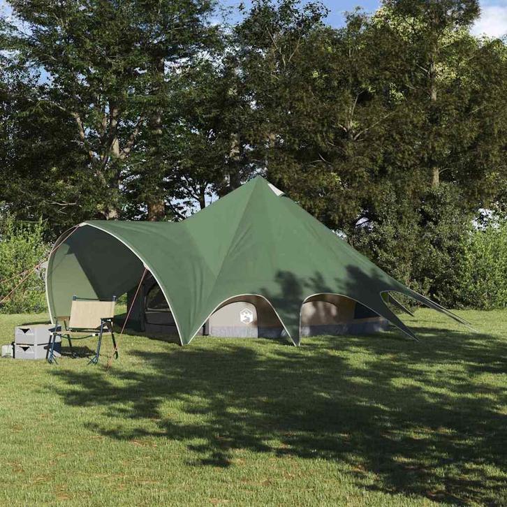 vidaXL Teepee Tent met dak Groen en Grijs 600 x 600 x 347 cm, Caravans en Kamperen, Tenten, Nieuw, Verzenden