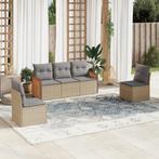 vidaXL 5-delige Loungeset met kussens poly rattan beige, Verzenden, Nieuw, Rotan, Loungeset