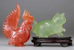 2x Beelden - Beeldjes - Haan Vogel - Sculptuur - Kat -