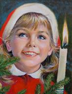 Troels Marstand (1919-1992) - Portrait de jeune fille à Noël, Antiek en Kunst, Kunst | Schilderijen | Modern