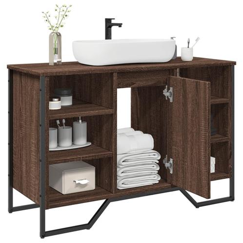 vidaXL Wastafelkast 91x35x60 cm bewerkt hout bruin, Huis en Inrichting, Badkamer | Badkamermeubels, Nieuw, Minder dan 100 cm, Verzenden