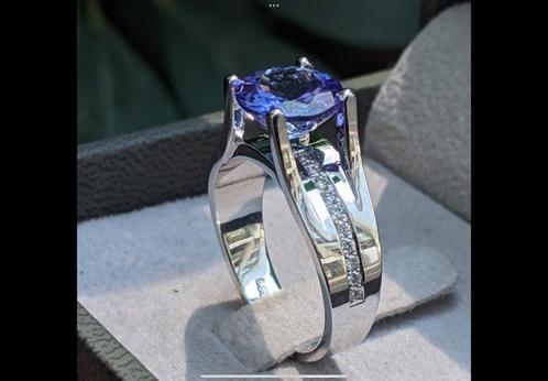 Ring - 14 karaat Witgoud - 3.06ct. tw. Tanzaniet - Diamant -, Sieraden, Tassen en Uiterlijk, Ringen