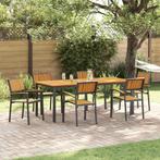 vidaXL Tuin Eetset 7 pcs Zwart en bruin Staal en massief, Tuin en Terras, Verzenden, Nieuw