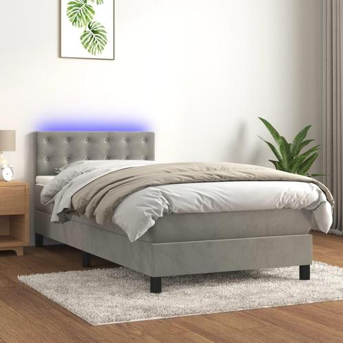 vidaXL Boxspring met matras en LED fluweel lichtgrijs 80x200, Huis en Inrichting, Slaapkamer | Bedden, 80 cm, 200 cm, Grijs, Eenpersoons