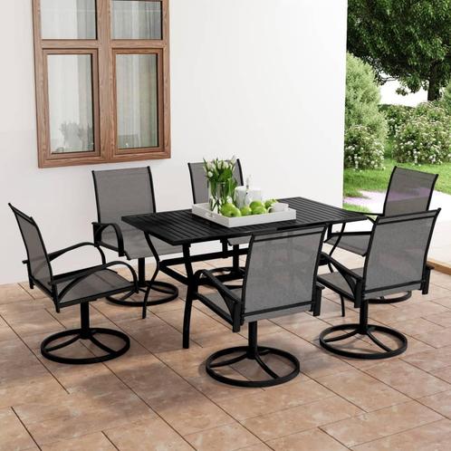 vidaXL 7-delige Tuinset textileen en staal, Tuin en Terras, Tuinsets en Loungesets, Tuinset, Nieuw, 6 zitplaatsen, Rvs, Verzenden