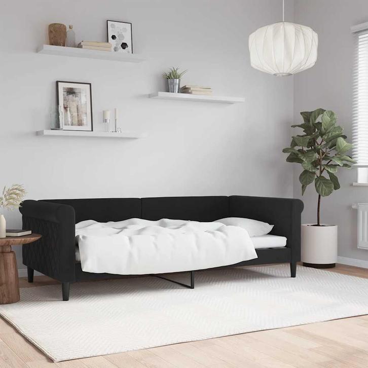 vidaXL Slaapbank 90x190 cm fluweel zwart, Huis en Inrichting, Slaapkamer | Bedden, 90 cm, 190 cm of minder, Zwart, Eenpersoons