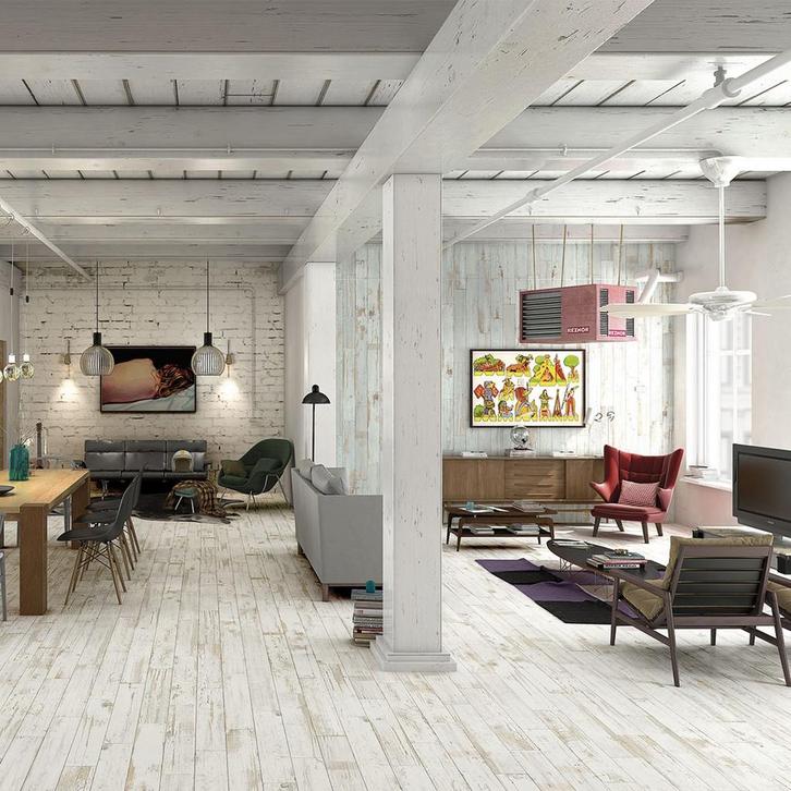 Vloertegel / wandtegel vintage strandhuis 20x120 wit, Doe-het-zelf en Verbouw, Tegels, Vloertegels, Nieuw, 10 m² of meer, Ophalen of Verzenden