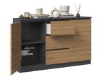Dressoir - 120 cm 3 lades Antraciet Eiken (Dressoirs), Verzenden, Nieuw, Overige houtsoorten, Met lade(s)