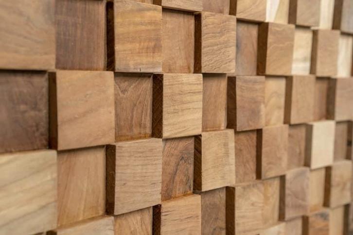 Teak 3D Wandpanelen | Houtstrips | Wandbekleding | Teakea, Huis en Inrichting, Woonaccessoires | Wanddecoraties, Nieuw, Verzenden