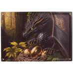 Metalen Bord reliëf - Fantasy Draak Zwart/Goud in Bos met Go, Ophalen of Verzenden, Nieuw