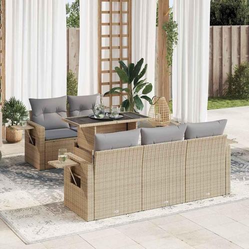 vidaXL 6-delige Loungeset met kussens poly rattan beige, Tuin en Terras, Tuinsets en Loungesets, Loungeset, Nieuw, Rotan, Verzenden