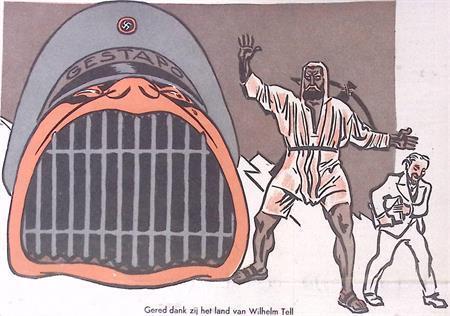 Gered dank zij het land van Wilhelm Tell op spotprent, Antiek en Kunst, Kunst | Litho's en Zeefdrukken, Verzenden