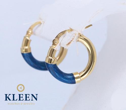 Prachtige 14K Gouden Oorbellen Creolen Blauw, Sieraden, Tassen en Uiterlijk, Oorbellen, Goud, Zo goed als nieuw, Goud, Ophalen of Verzenden