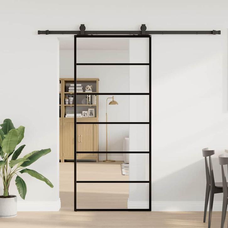 vidaXL Schuifdeur met beslagset 90x205 cm ESG glas zwart, Doe-het-zelf en Verbouw, Deuren en Horren, Nieuw, Verzenden
