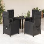 vidaXL 5-delige Tuinset met kussens poly rattan zwart, 4 zitplaatsen, Nieuw, Tuinset, Verzenden