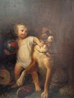 Franse school (XIX) - Retrato infantil, Niño con perro, Antiek en Kunst, Kunst | Schilderijen | Klassiek