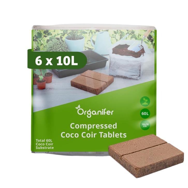 Coco Coir Kokossubstraat Tabletten - 6-pack van 10L zakken,, Tuin en Terras, Aarde en Mest, Mest, Verzenden