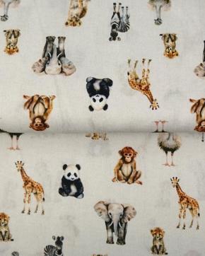 Poplin Katoen Safari Dieren Ecru, Hobby en Vrije tijd, Stoffen en Lappen, Overige kleuren, Nieuw