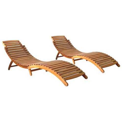 vidaXL Ligbedden 2 st massief acaciahout, Tuin en Terras, Ligbedden, Nieuw, Verzenden