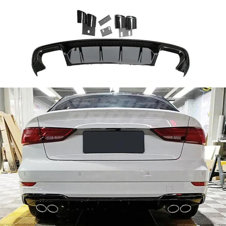 Diffuser With Black Exhaust Tips For Audi A3 S Line/S3 8V, Auto-onderdelen, Carrosserie en Plaatwerk, Ophalen of Verzenden