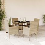 vidaXL 5-delige Tuinset met kussens poly rattan en glas, Tuin en Terras, Tuinsets en Loungesets, 4 zitplaatsen, Nieuw, Tuinset
