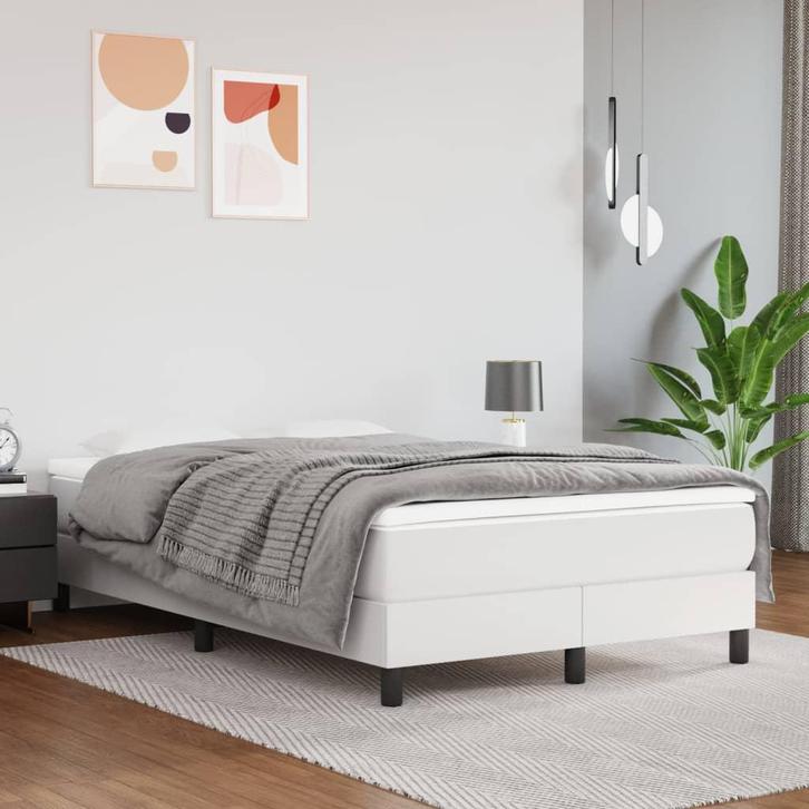 vidaXL Boxspring bed kunstleer wit 120x200 cm, Huis en Inrichting, Slaapkamer | Bedden, 120 cm, 200 cm, Wit, Twijfelaar, Nieuw
