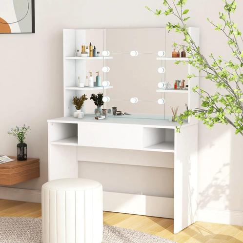 vidaXL Kaptafel met LED-verlichting 100x40x135 cm MDF wit, Huis en Inrichting, Tafels | Kaptafels, Nieuw, Verzenden
