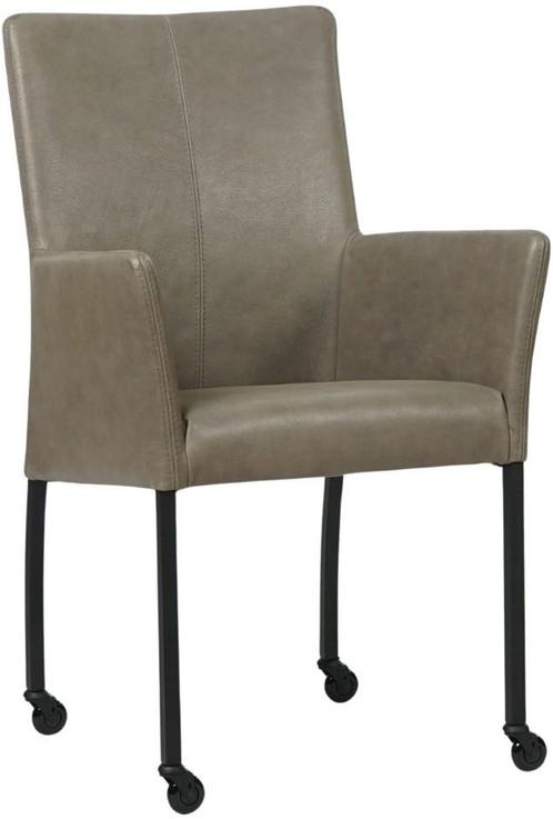 Grijze leren moderne eetkamerstoel - poot rond zwart met wie, Huis en Inrichting, Stoelen, Eén, Overige kleuren, Nieuw, Leer, Ophalen of Verzenden