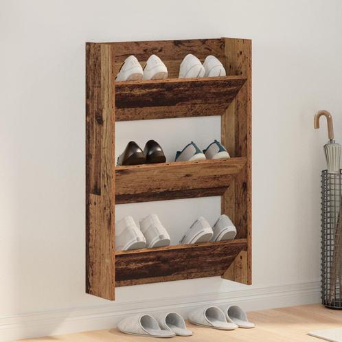 vidaXL Wand Schoenenkasten Oud hout 60 x 18 x 60 cm Bewerkt, Huis en Inrichting, Kasten | Schoenenrekken, Nieuw, Verzenden