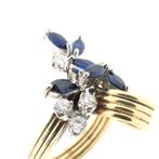 Gouden ring met saffier en diamant | 0,35 ct. (geelgoud), Gebruikt, Overige kleuren, Ophalen of Verzenden, Kleiner dan 17