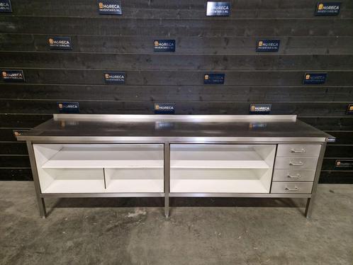 Werkbank | 4-lades | rvs | trespa | 280 cm, Zakelijke goederen, Horeca | Keukenapparatuur, Gebruikt, RVS Meubilair